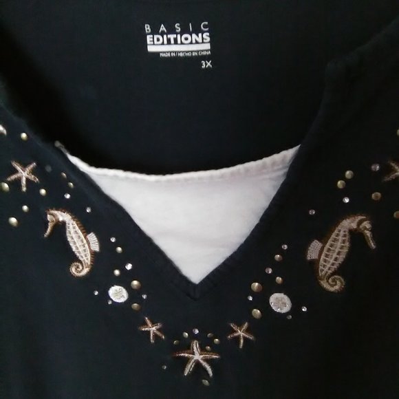 Basic Edition Women's Short Sleeve Top Color Navy Size 3X - Picture 2 of 5